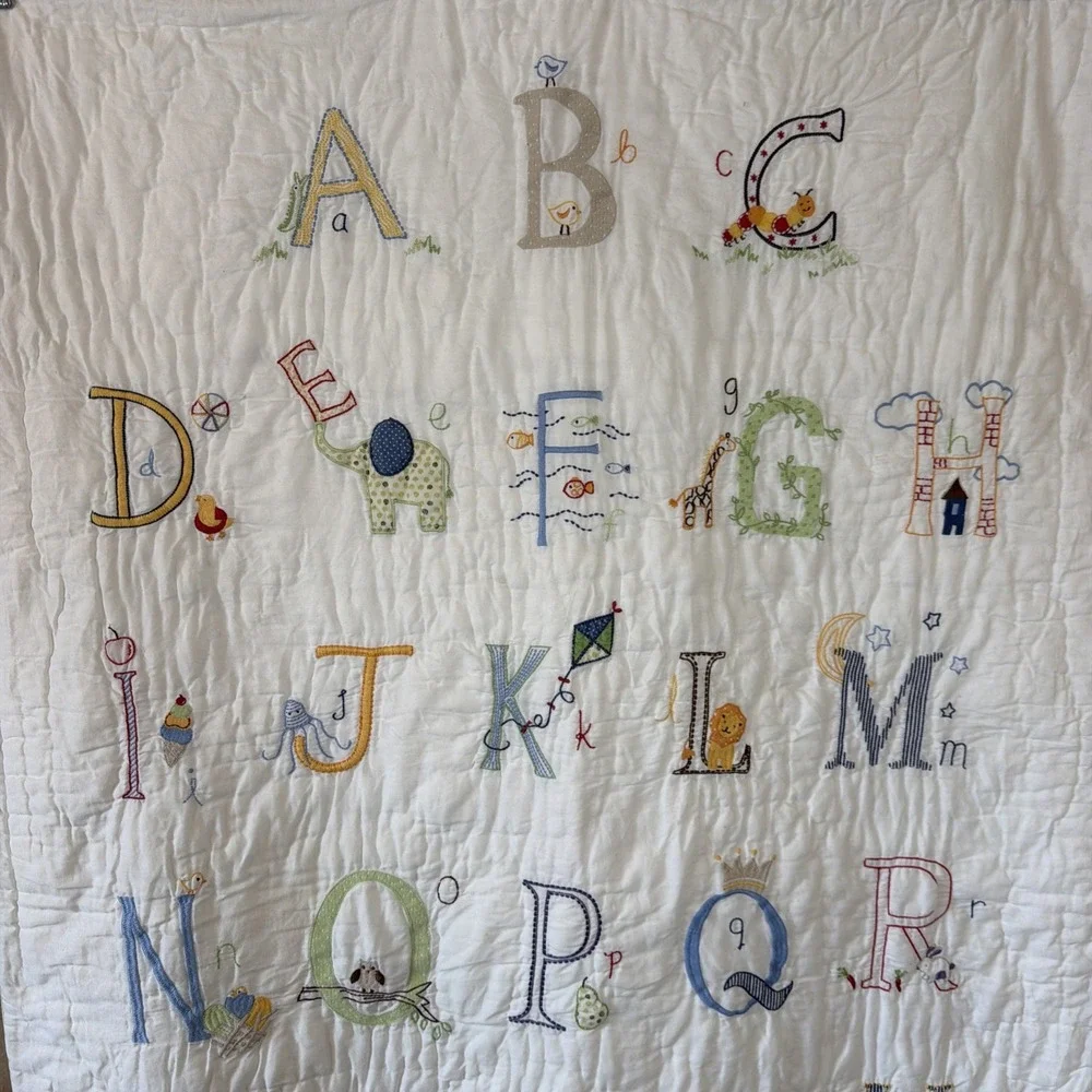 Pottery Barn Kids Vintage Animal Alphabet Embroidered Baby Quilt 37